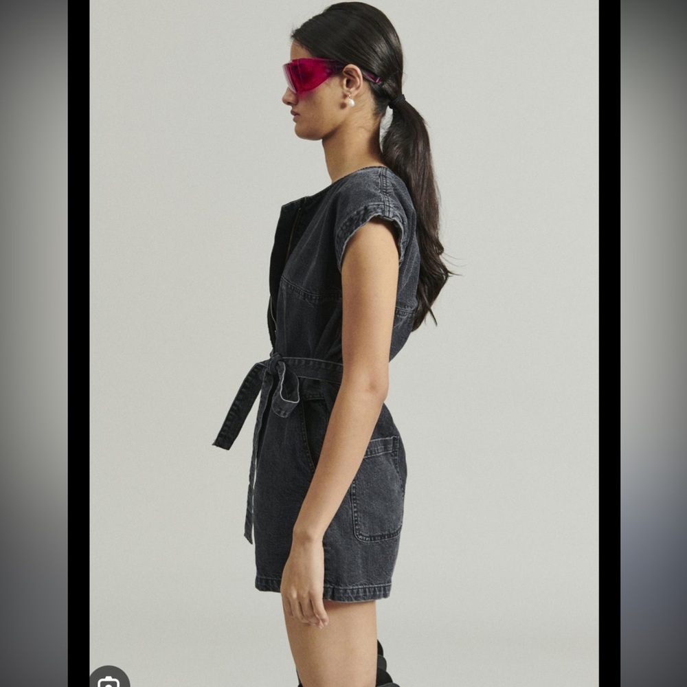 Rachel Comey washed black denim jumpsuit romper sz 10